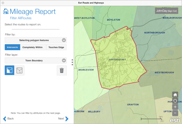 Selecting routes that intersect a town boundary